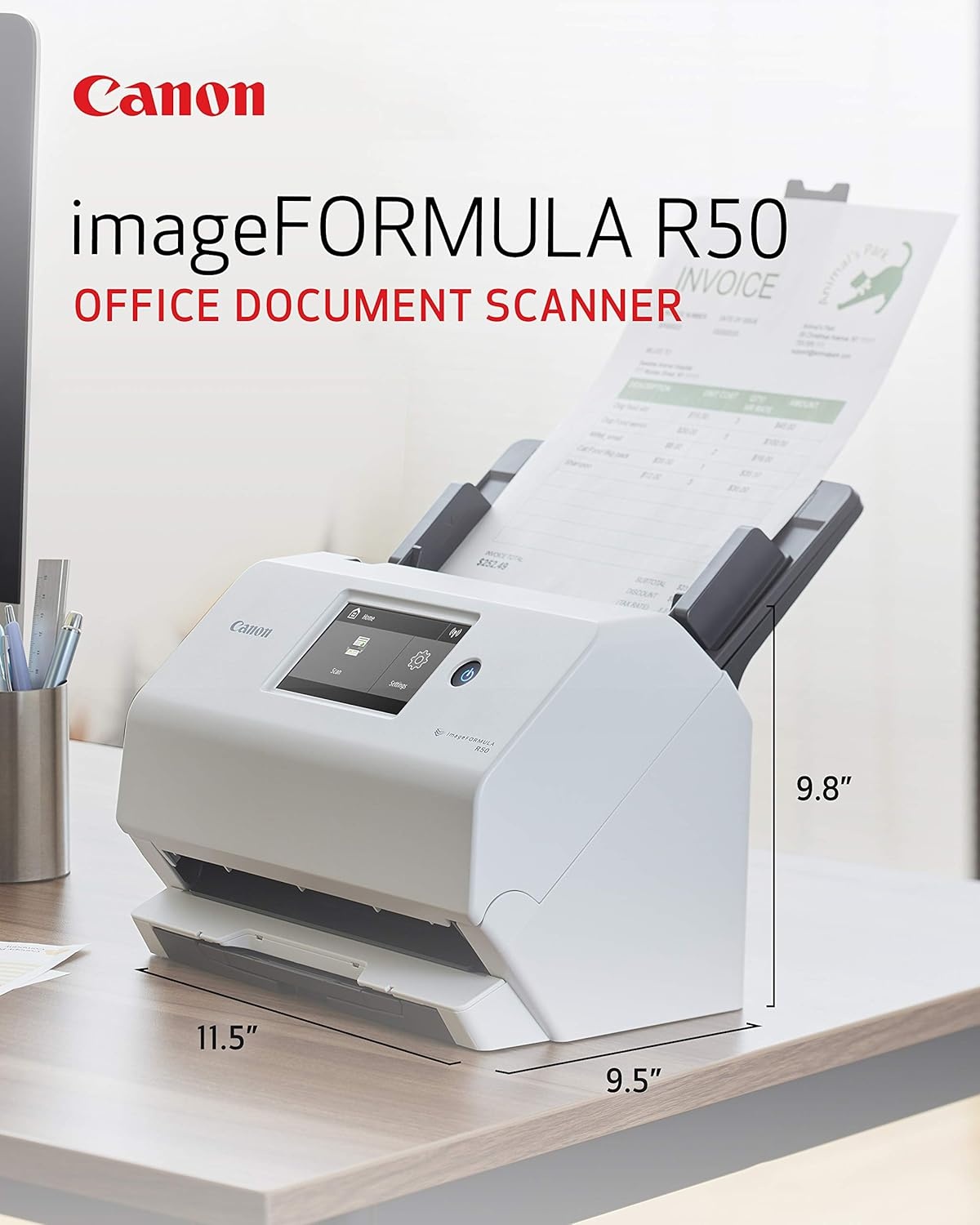 image:imageCanon imageFORMULA R50 Business Document Scanner for PC and Mac Color Duplex Scanning Connect with USB Cable or WiFi Network LCD Touchscreen Auto Document Feeder Easy Setup