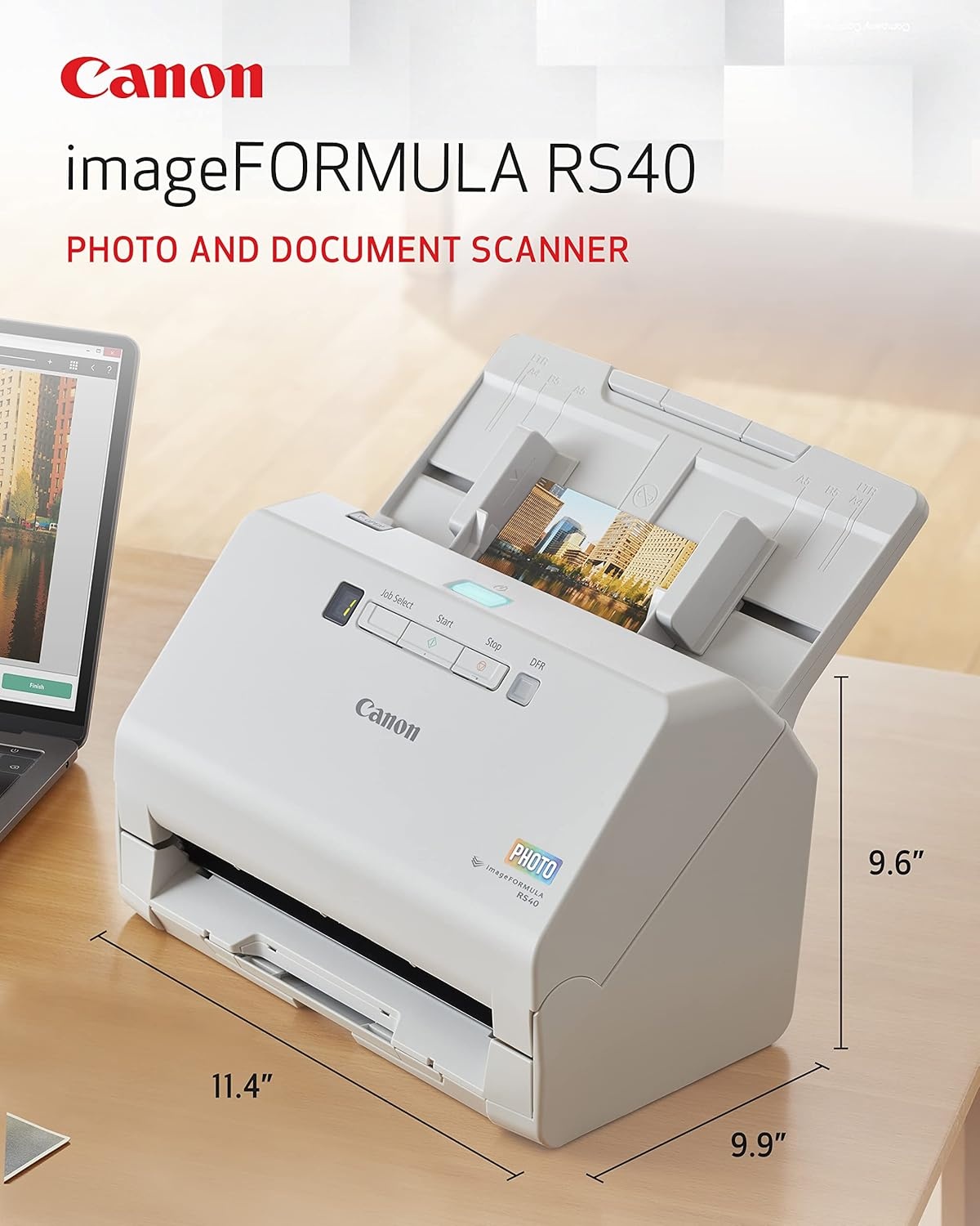 image:imageCanon imageFORMULA RS40 Photo and Document Scanner Auto Document Feeder Windows and Mac Scans Old and New Photos in Varying Sizes USB Interface