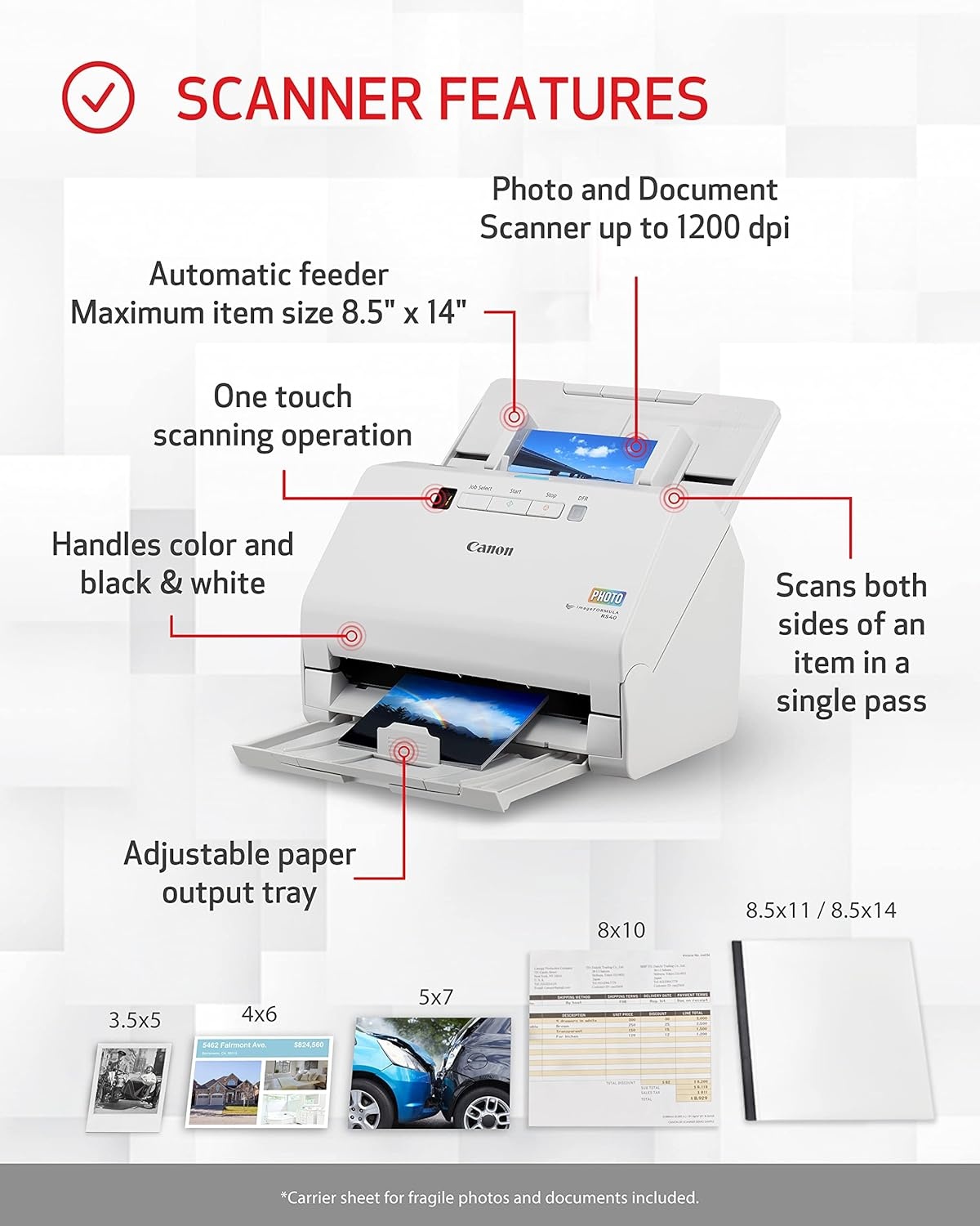 image:imageCanon imageFORMULA RS40 Photo and Document Scanner Auto Document Feeder Windows and Mac Scans Old and New Photos in Varying Sizes USB Interface