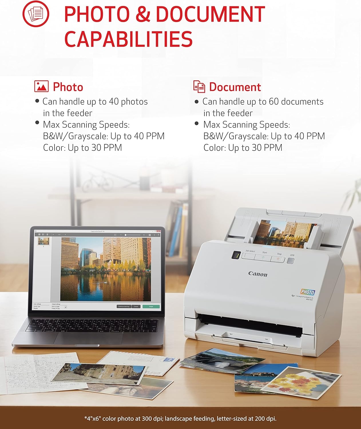 image:imageCanon imageFORMULA RS40 Photo and Document Scanner Auto Document Feeder Windows and Mac Scans Old and New Photos in Varying Sizes USB Interface