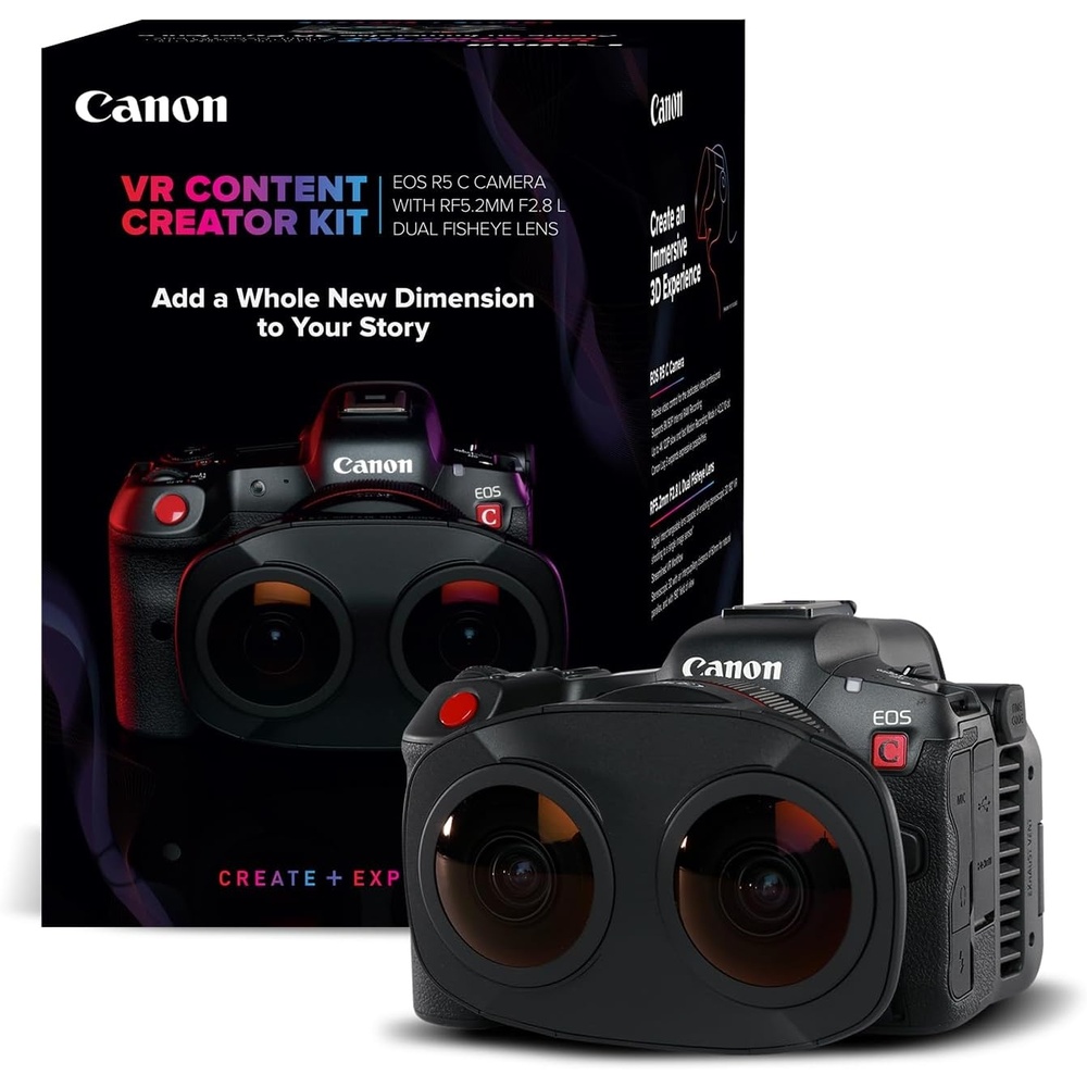 image:imageCanon EOS R5 C RF24105mm F4 L is USM Lens Kit 8K60P FF Sensor Pro CinemaPhoto Camera RF Mount Internal RAW 8K HDMI RAW Out 4K2K Oversampling Compact Lightweight Design Dual Pixel CMOS AFR5 C VR Content Creator Kit RF52mm F28 L Dual Fisheye Lens