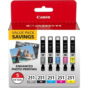 image:imageCanon CLI251 Genuine 5 Color Value Pack Compatible with MG7520 MG5620 and MG6620 PrintersPack