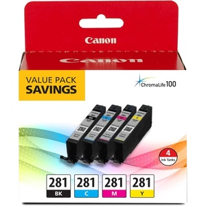 image:imageCanon CLI281 Black Cyan Magenta and Yellow 4 Ink Pack Compatible to TR8520 TR8620 Series TS9120 and TS6210 PrintersStandard