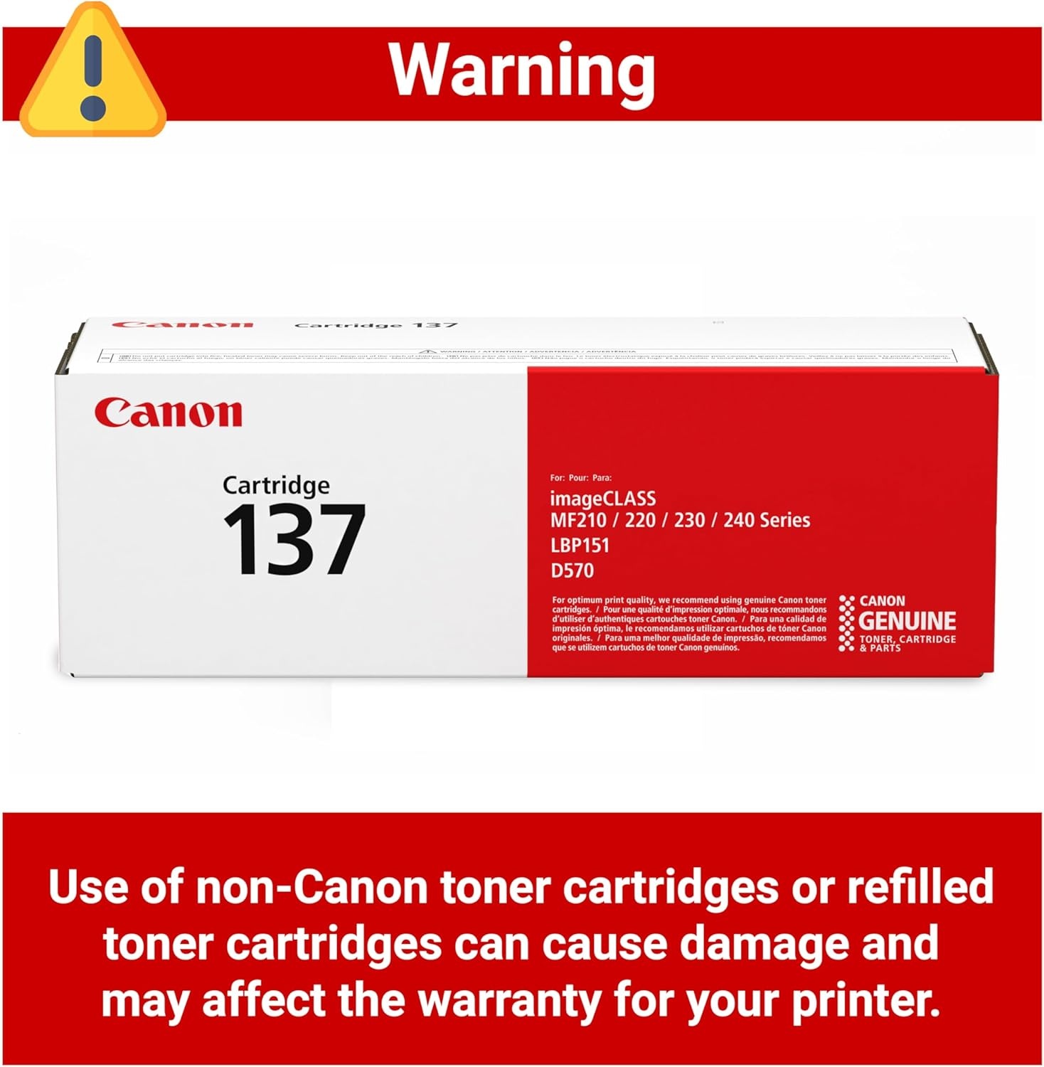 image:imageCanon Genuine 137 Black Toner Cartridge Compatible with LBP151dw MF210 Series MF220 Series MF230 Series MF240 Series D5702 Pack
